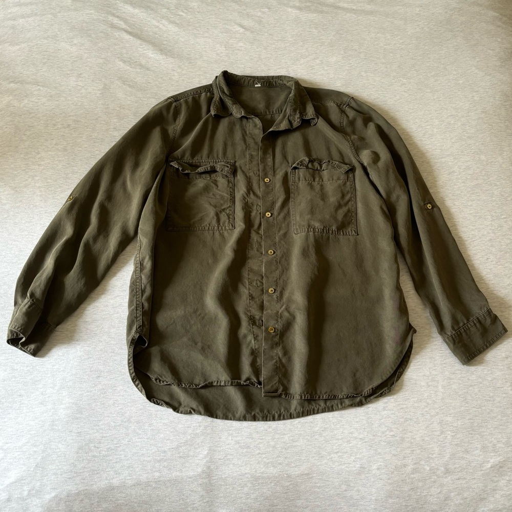 Army Green Button Down Blouse